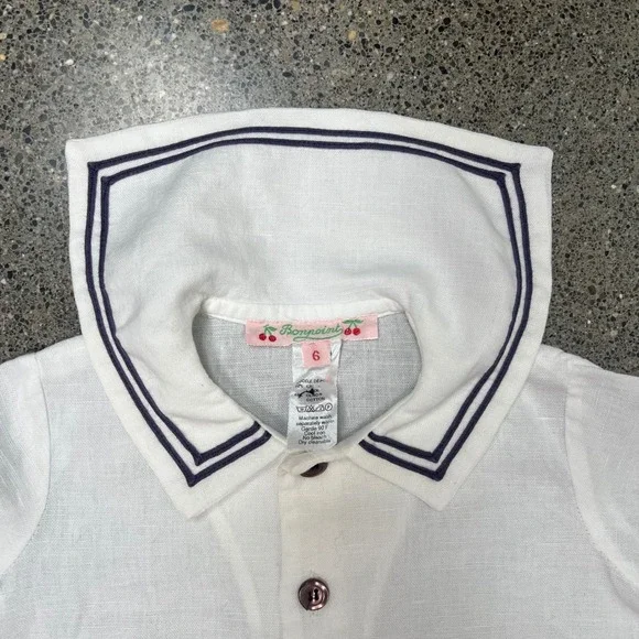 Bonpoint Kids White Sailor Collar Linen Cotton Blouse Top Size 6‎ - Picture 6 of 8